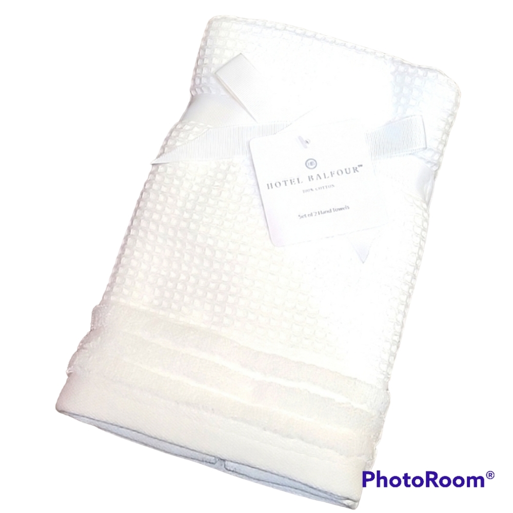 Hotel Balfour 100% Cotton Set of 2 White Hand Towels